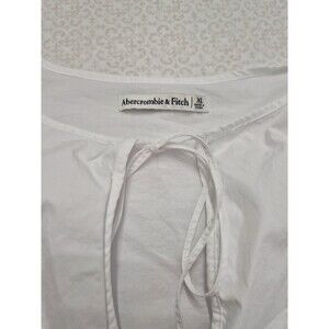 Abercrombie & Fitch White Woven Tie Front Balloon Sleeve Round Neck Blouse XL